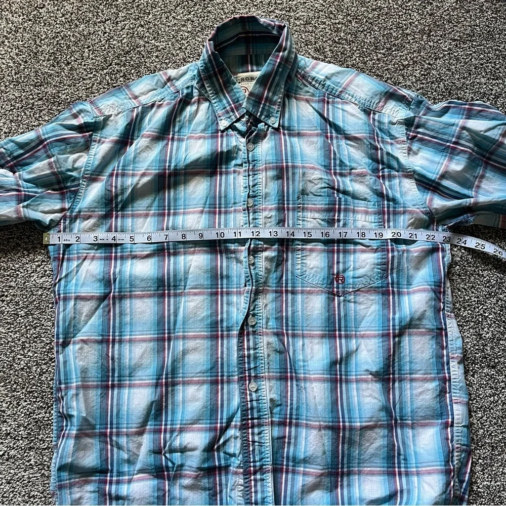 Roper Red White Blue Plaid Long‎ Sleeve Button Up Men's Size M **Flaw - Picture 7 of 9